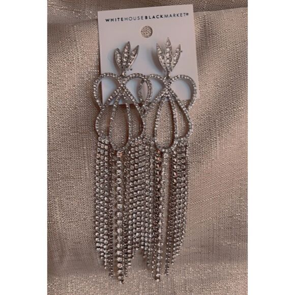 White House Black Market Silver tone Crystal Waterfall Earrings - Picture 4 of 4